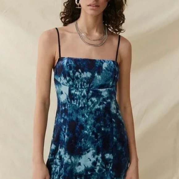 Urban Outfitters Velvet Mini‎ Dress Blue Tie Dye Sleeveless XS - Picture 1 of 3